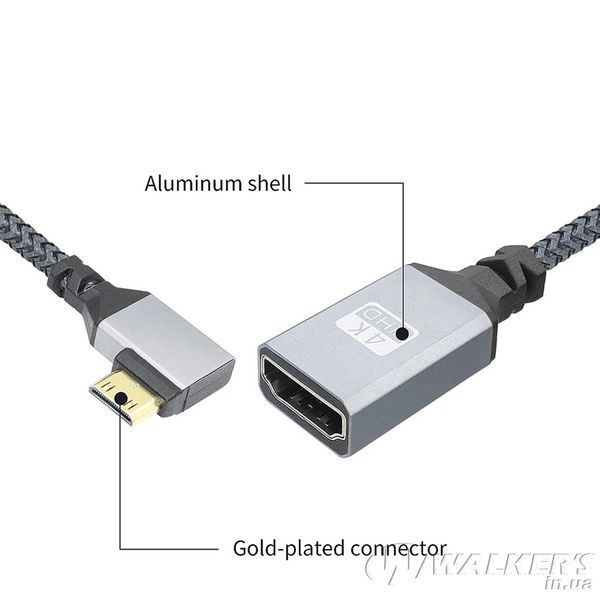 Кабель переходник 4К Mini HDMI - HDMI (M/F) 60Hz, 20 см (Left)