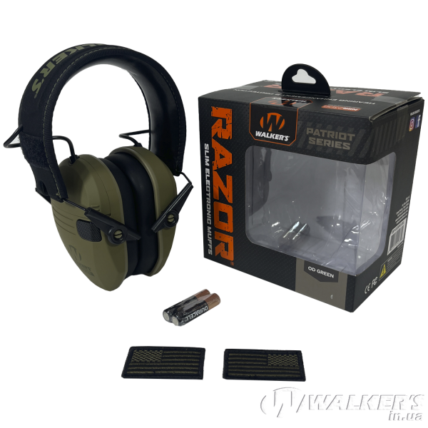 Активные Наушники Walker's Razor Slim Patriot Зеленые для стрельбы