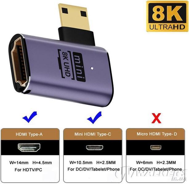 Переходник Mini HDMI - HDMI (M/F) LED 8К HDMI 2.1 48Gbps (C8K-03)